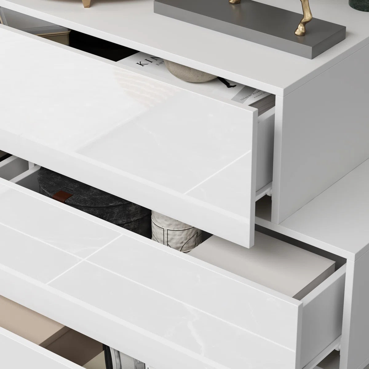 8 Drawer Double Dresser With High Gloss Surface