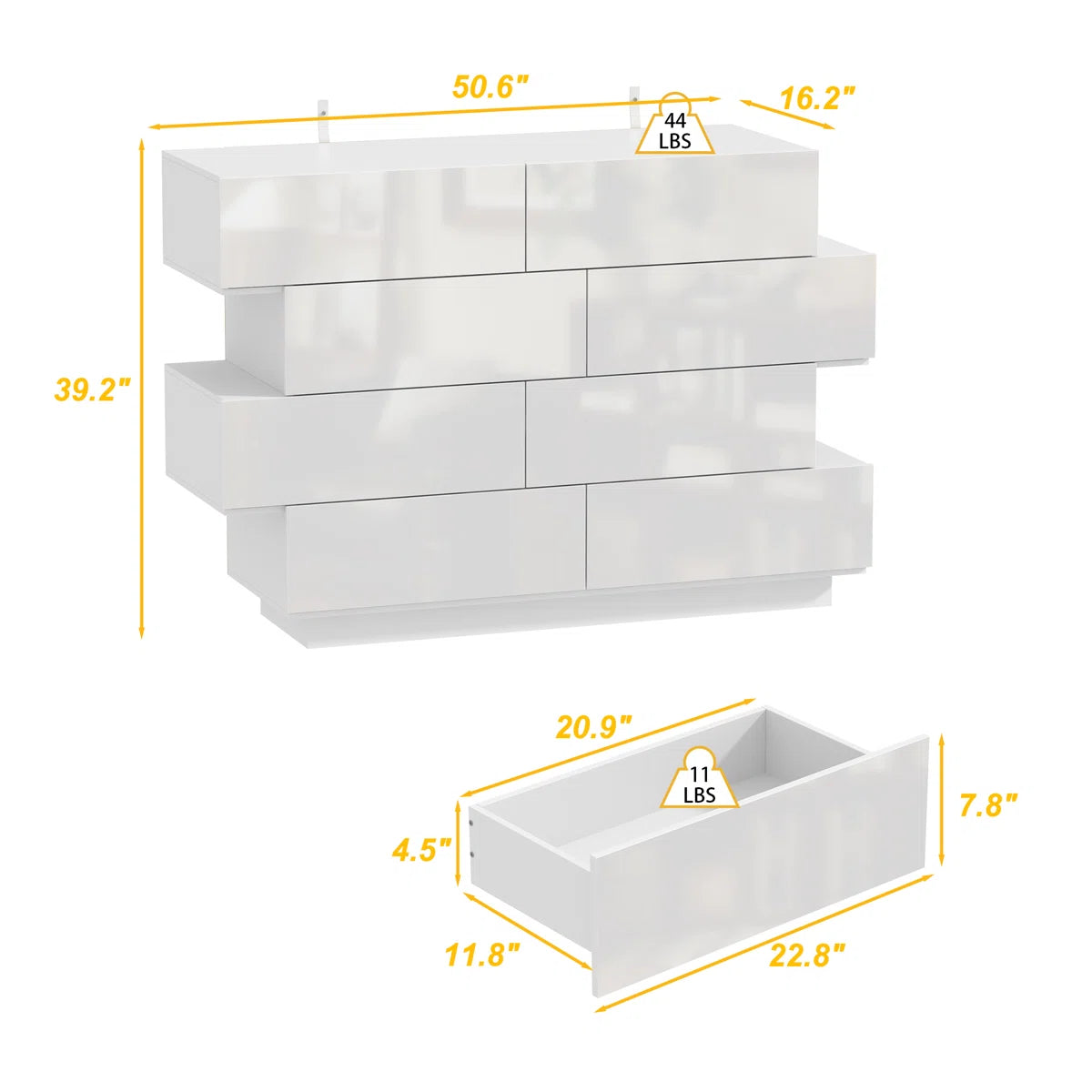 8 Drawer Double Dresser With High Gloss Surface