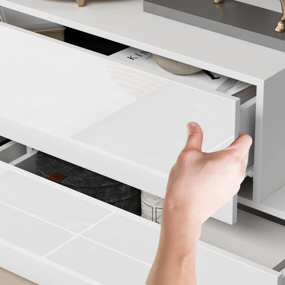 8 Drawer Double Dresser With High Gloss Surface