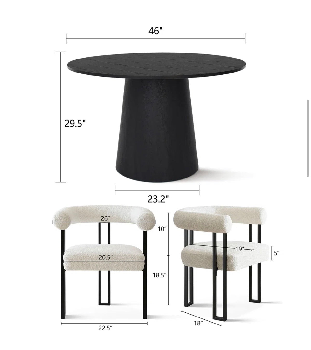 Monroe 5-Piece Modern Round Dining Set