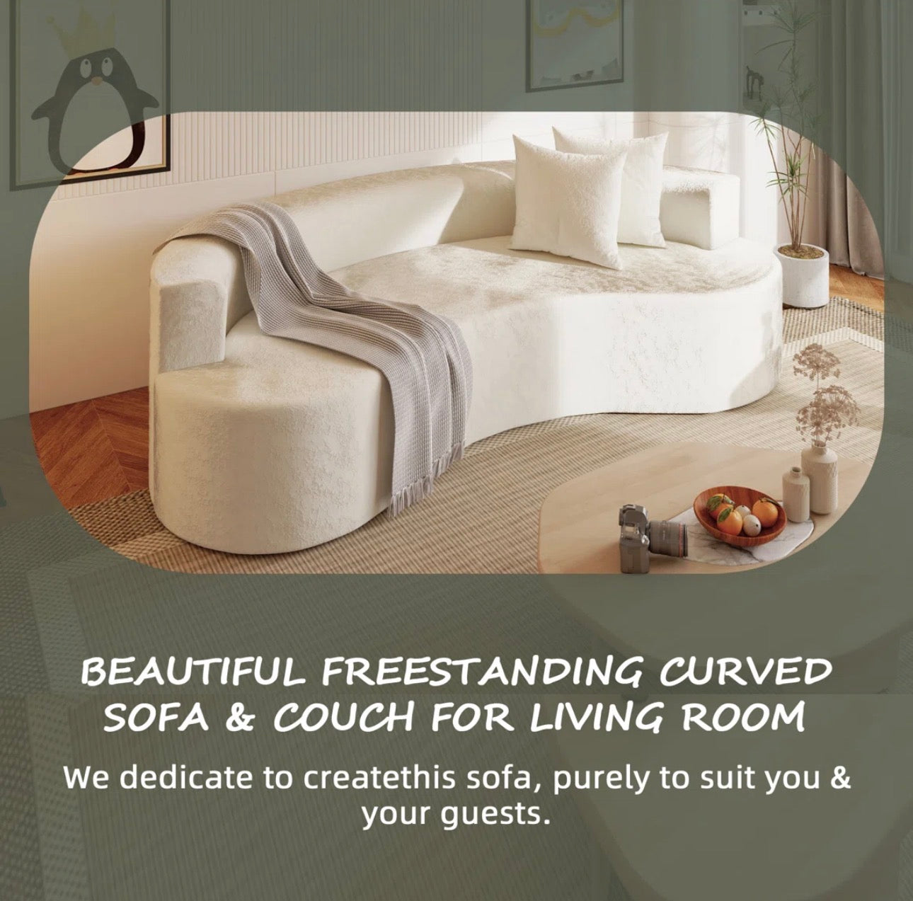 Curved Chenille Modern Sofa