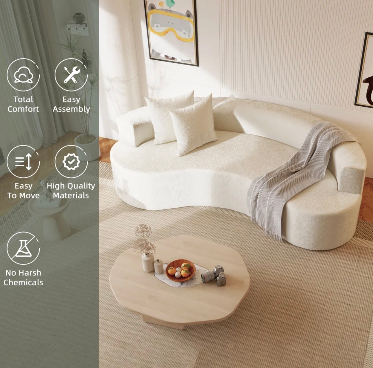 Curved Chenille Modern Sofa