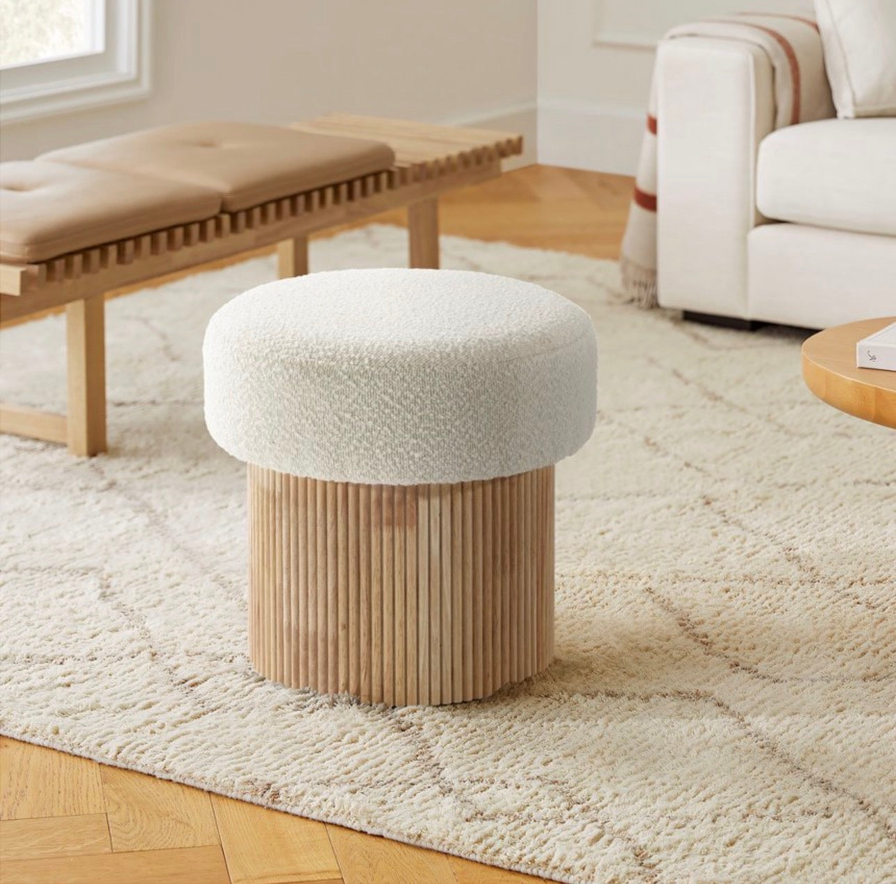 Bouclé Storage Ottoman Table