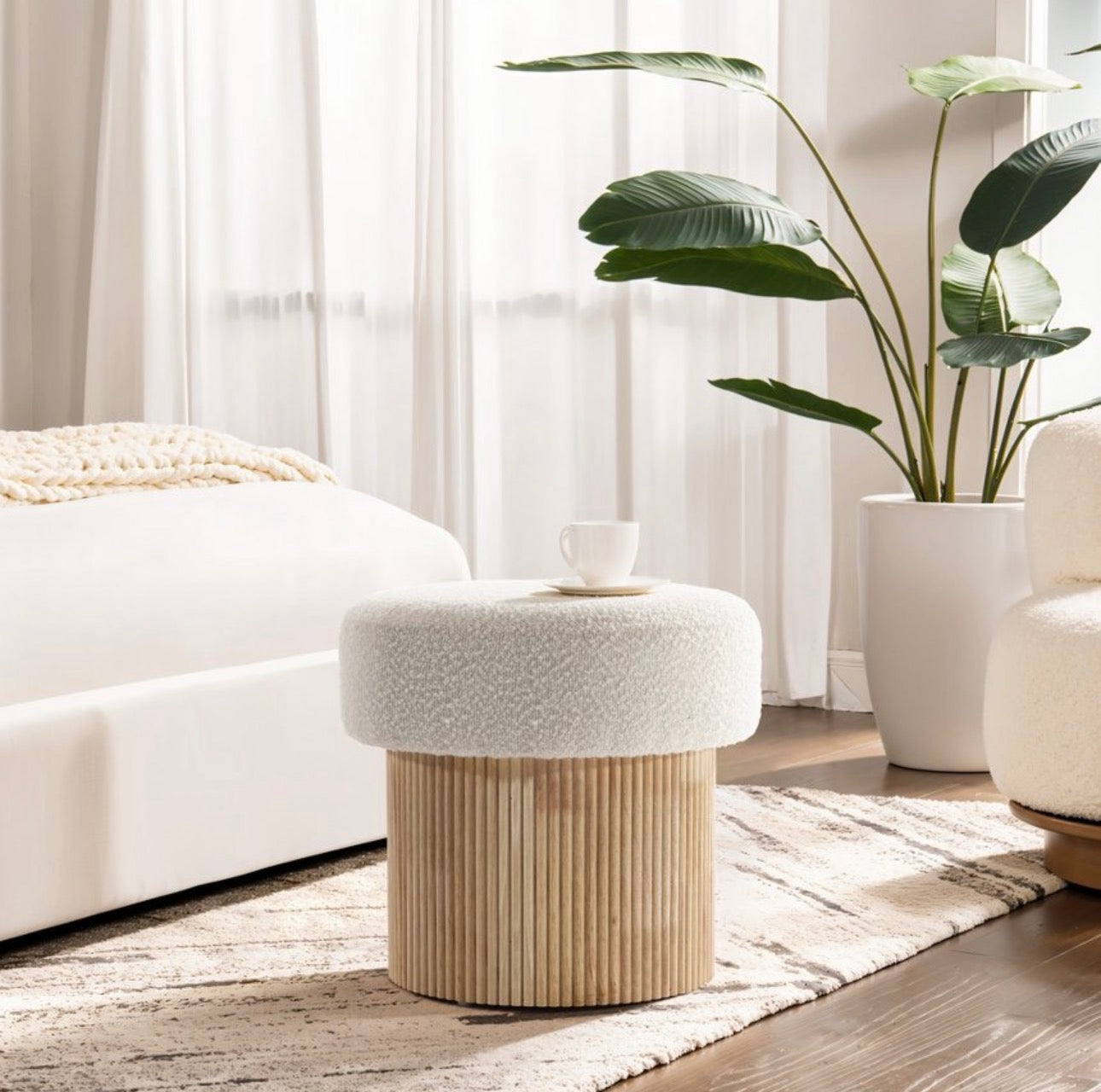 Bouclé Storage Ottoman Table