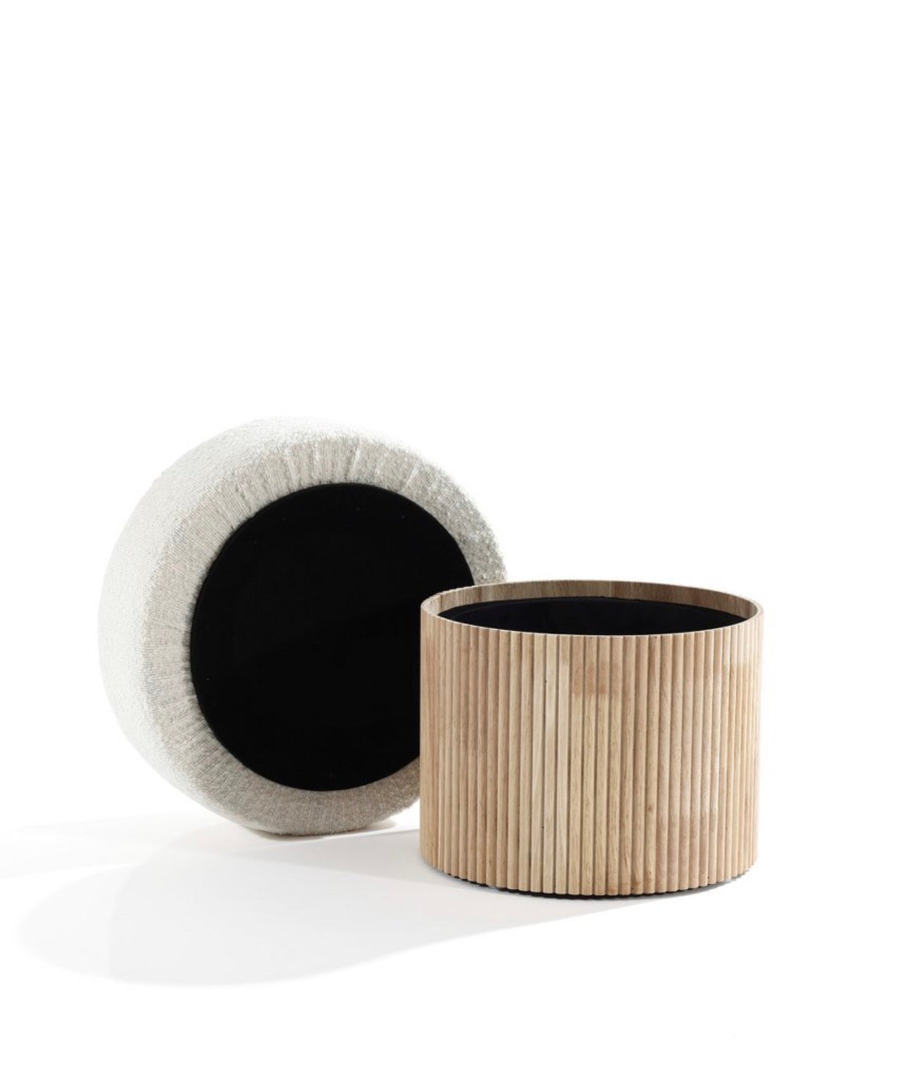 Bouclé Storage Ottoman Table