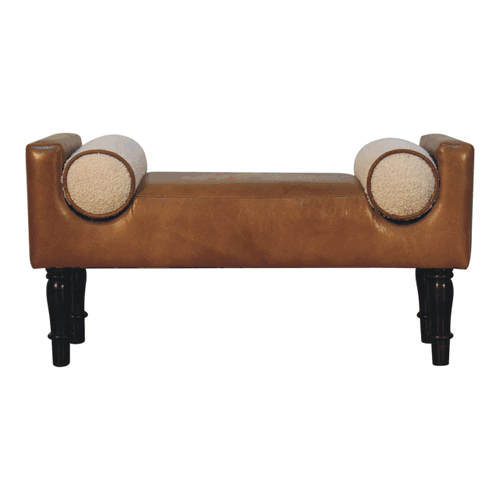 Vintage Leather & Bouclé Bench